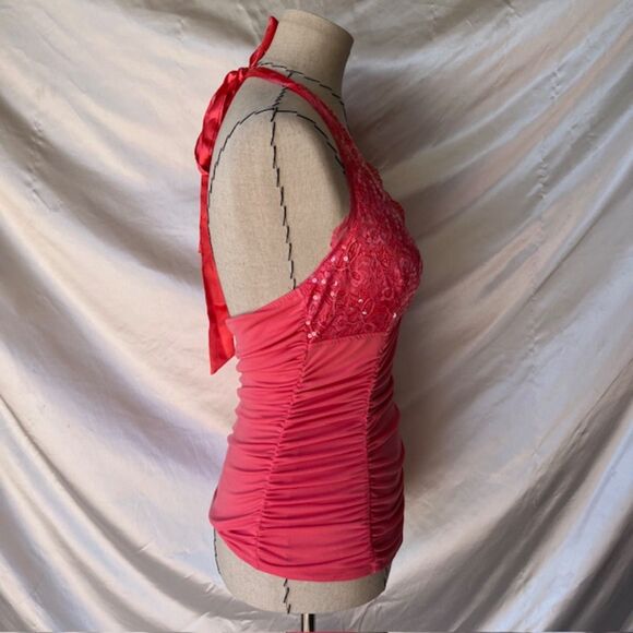 Oh yes red/pink halter sequin mermaid top - Picture 4 of 6
